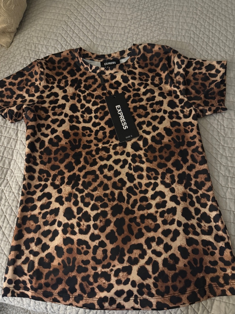 Woman Express Leopard Print Short Sleeve Tee - Brown & Black